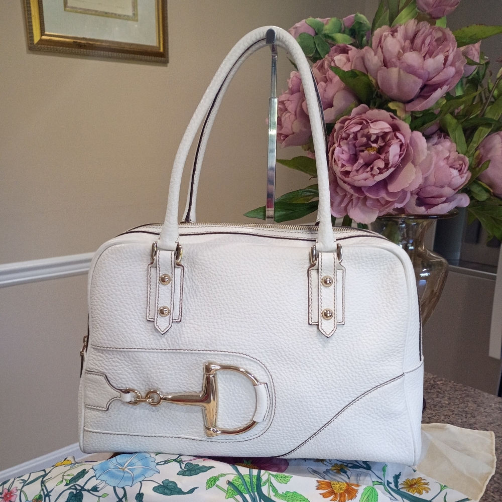 Gucci Leather Hasler Boston White Satchel